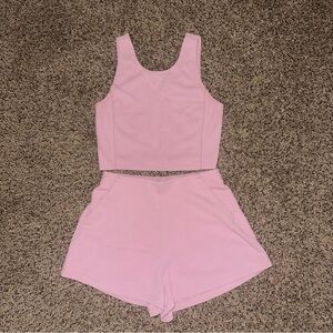 Lululemon Ribbed Pink Tank Top and Shorts Matching Set size 4